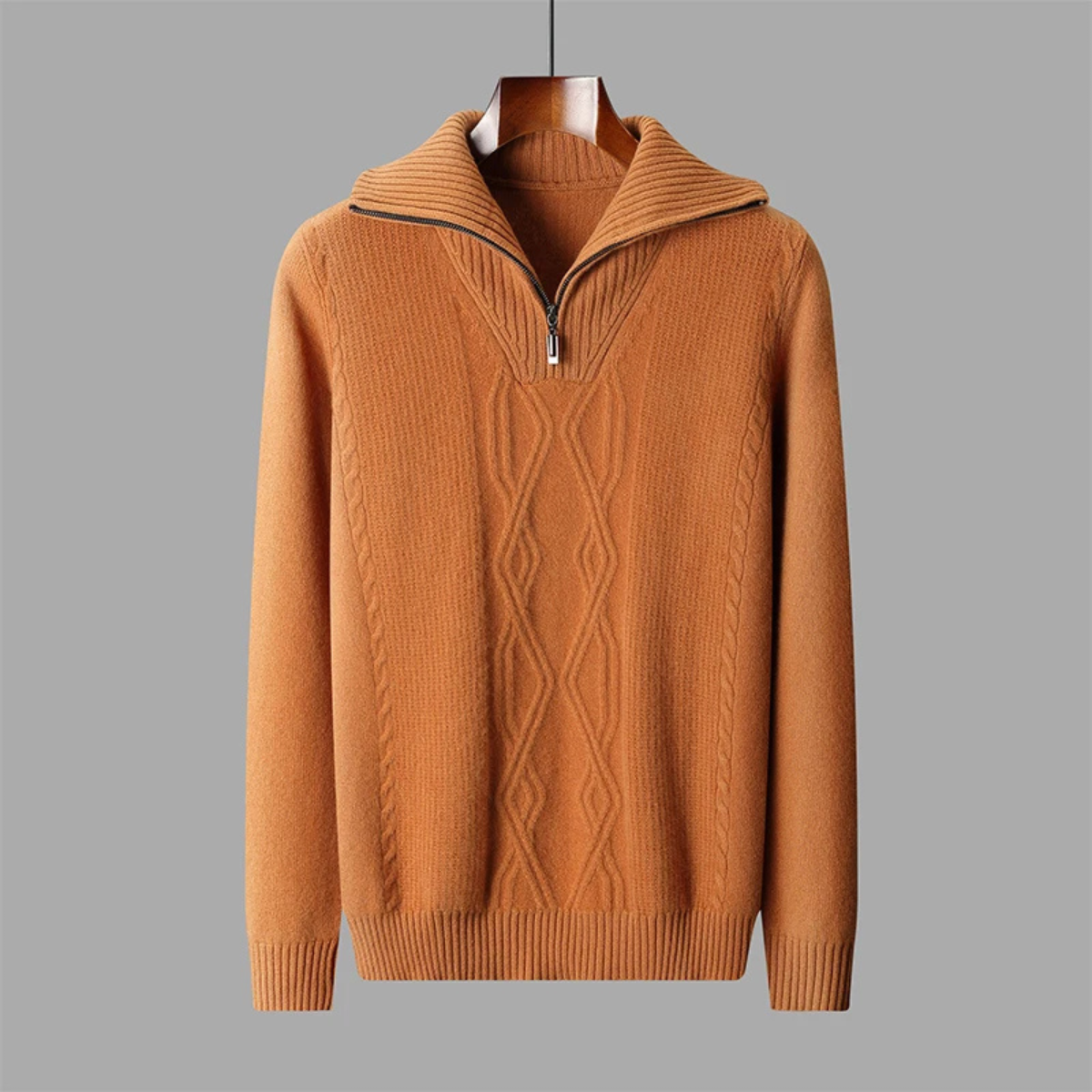 The Riverhill Men's Cashmere Cable Knit Half Zip Sweater