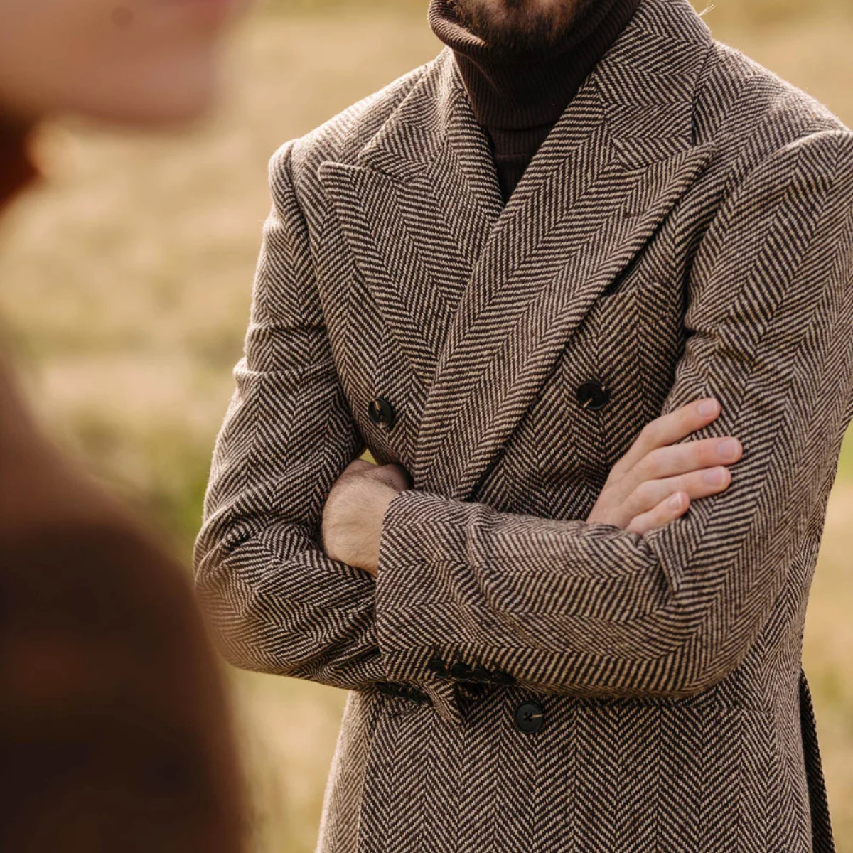 Men’s Herringbone Tweed Suit – Double Breasted Blazer and Pants Set