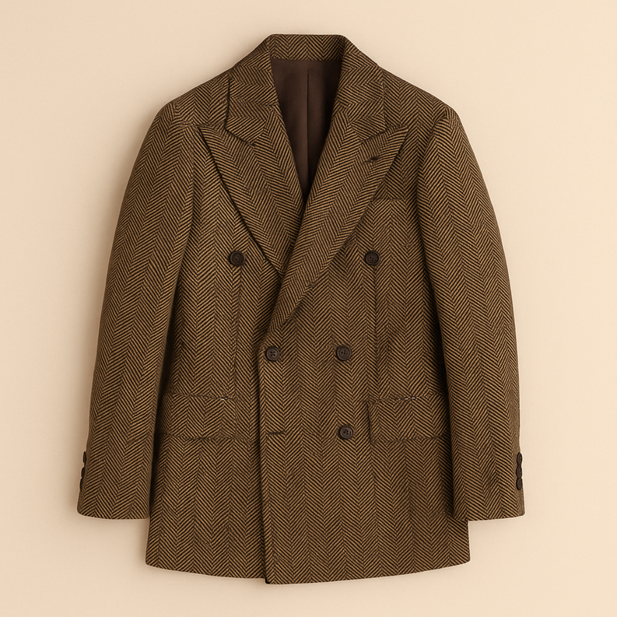 Men’s Herringbone Tweed Suit – Double Breasted Blazer and Pants Set