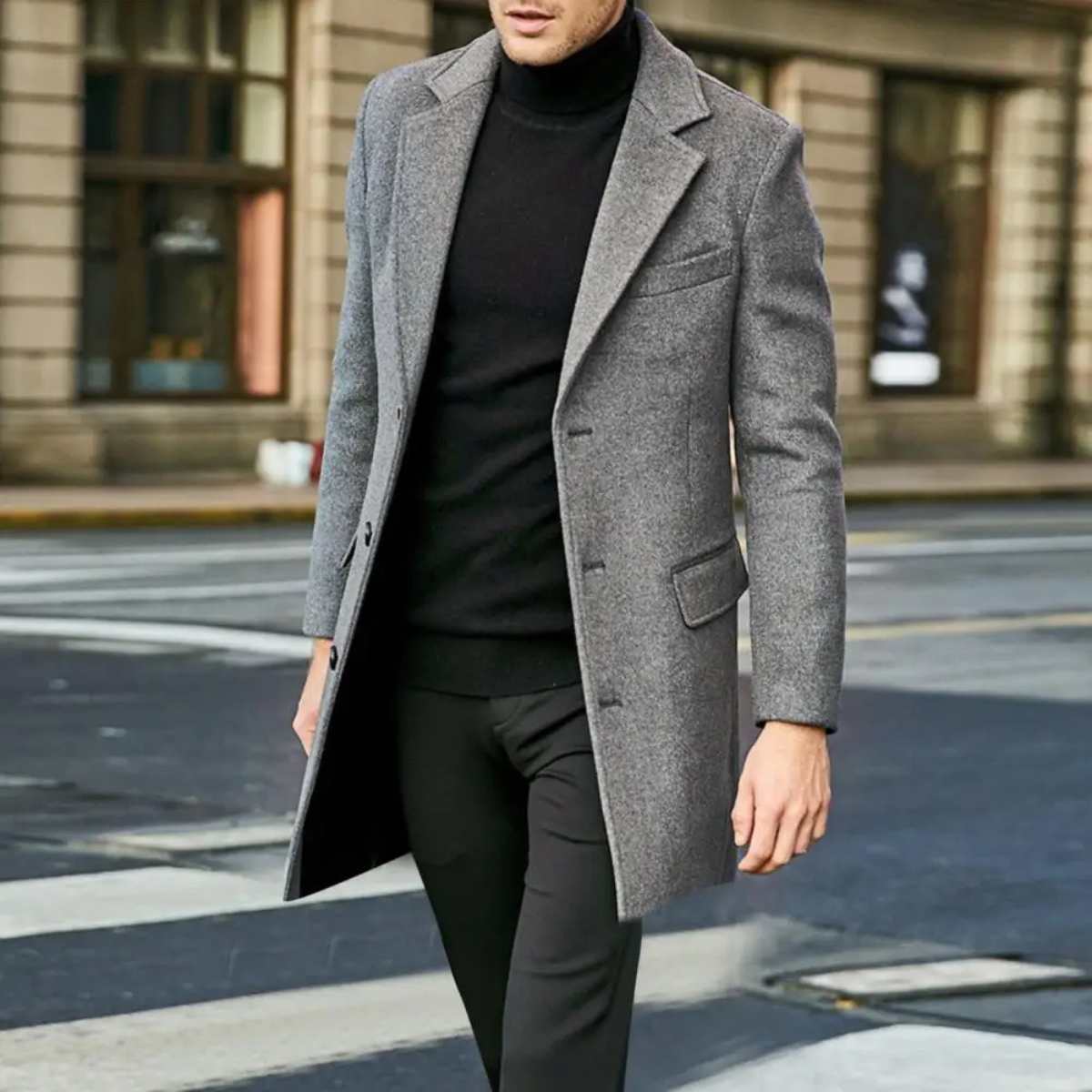 Men's Single Breasted Wool Blend Overcoat