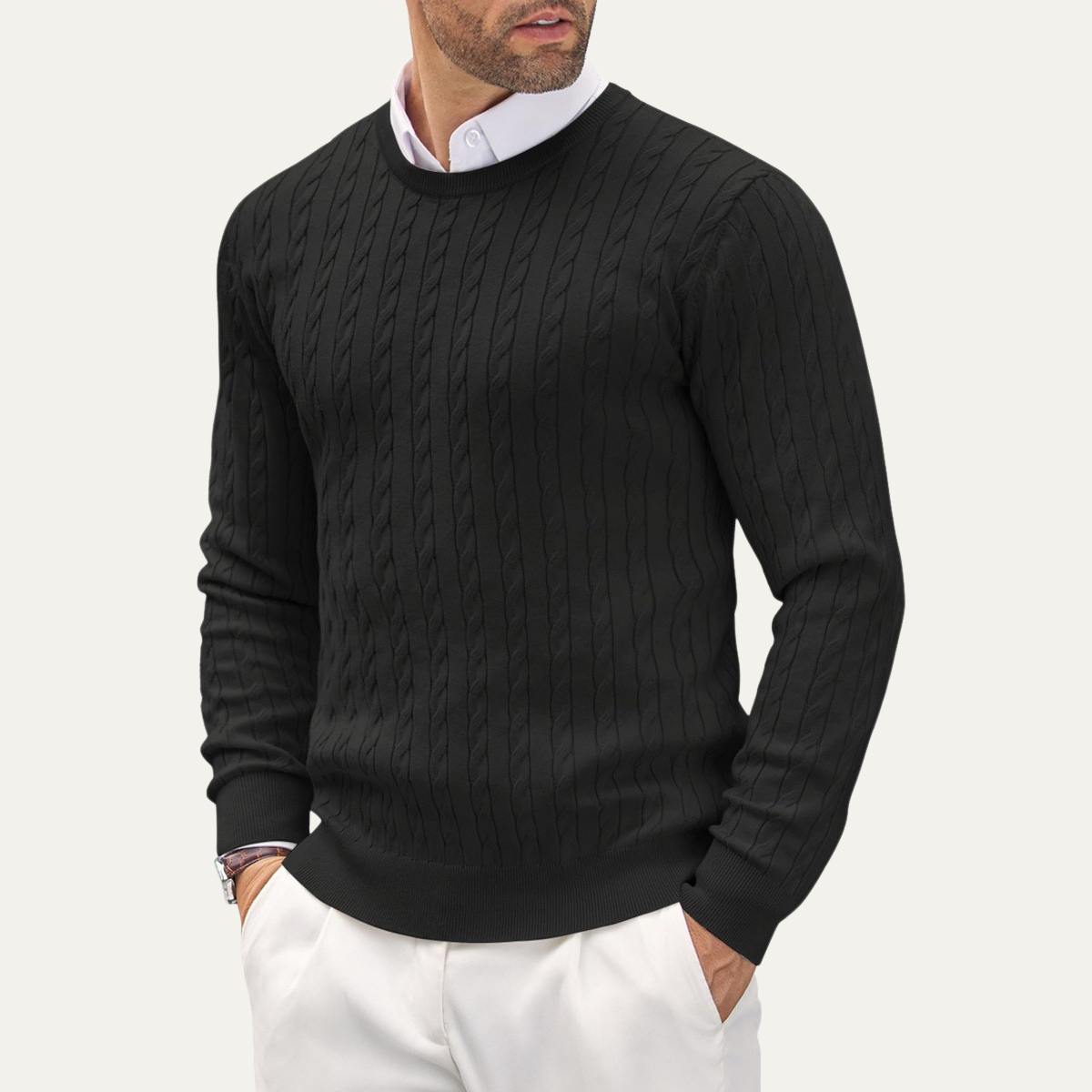 The Ashmont Ridge Men's Cable Knit Round Neck Winter Sweater