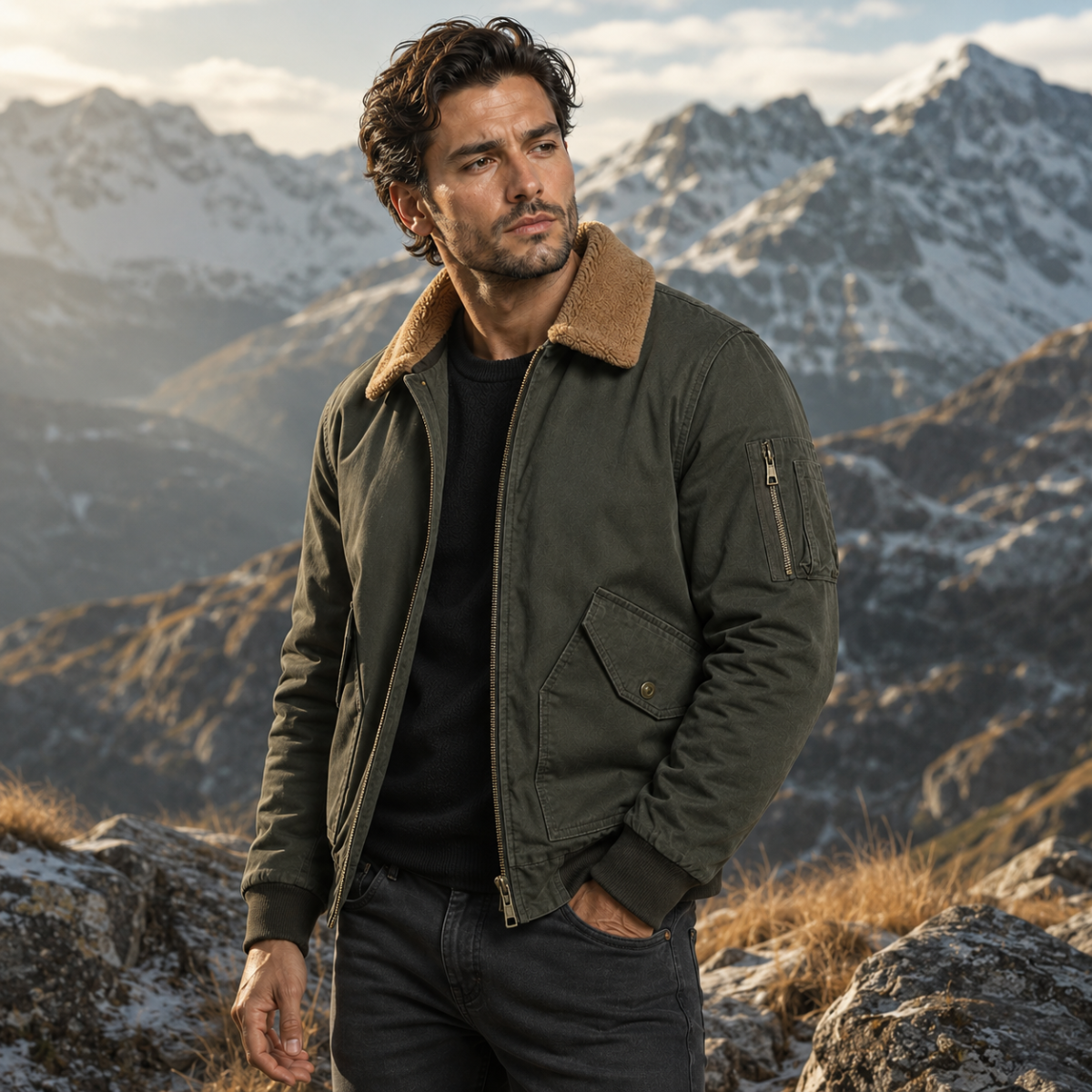 Men’s Warm Sherpa Lined Bomber Jacket
