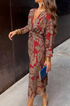Women's Floral Midi Dress with Twist Waist
