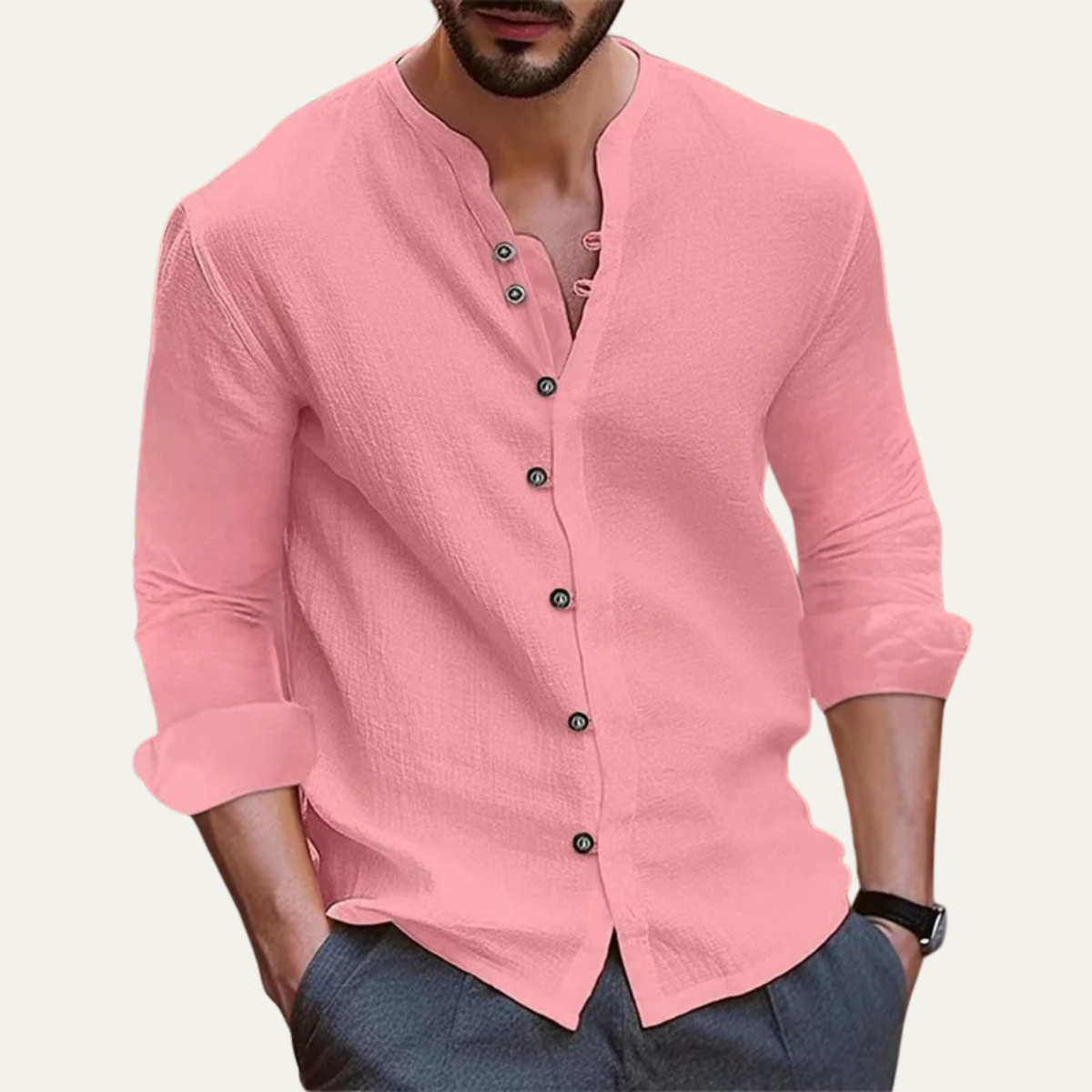 The Trastevere Men’s Casual Summer Band Collar Shirt