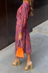 Women's Floral Midi Dress with Twist Waist