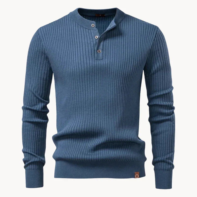 The Taormina Men's Ribbed Henley Knit Sweater