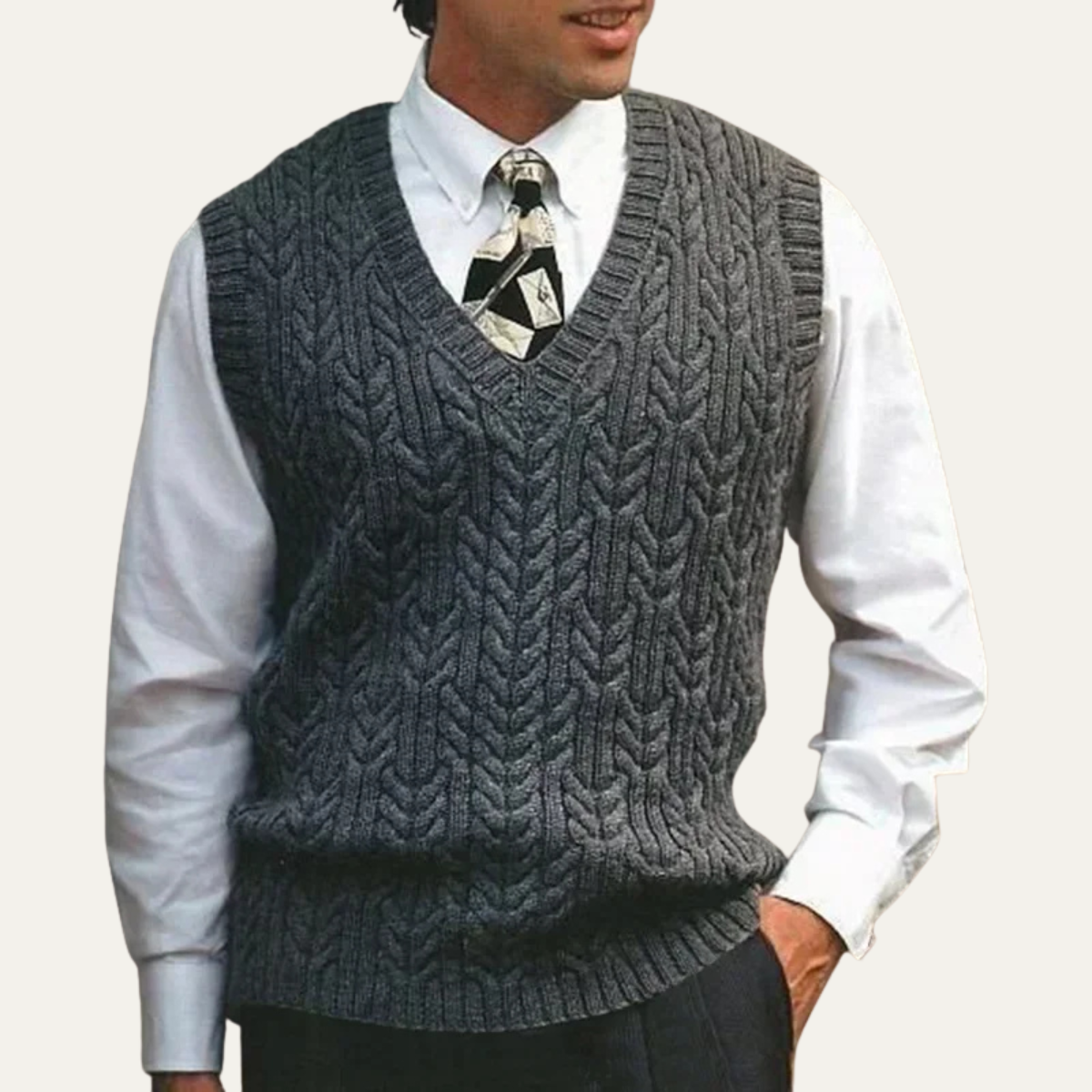 Men’s Warm Cable Knitted V Neck Sweater Vest