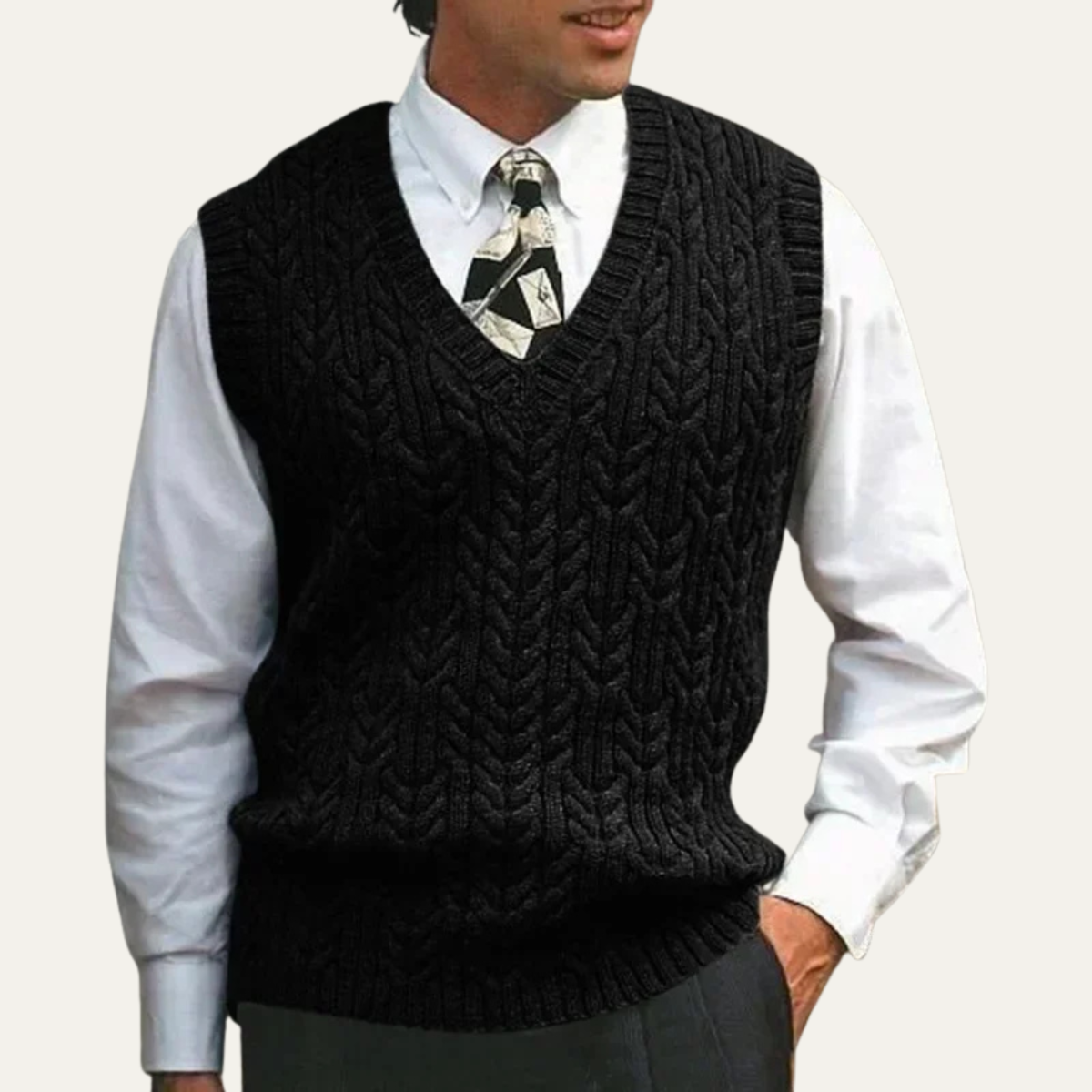 Men’s Warm Cable Knitted V Neck Sweater Vest