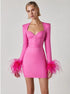 Women's Corset Mini Dress with Feather Cuffs