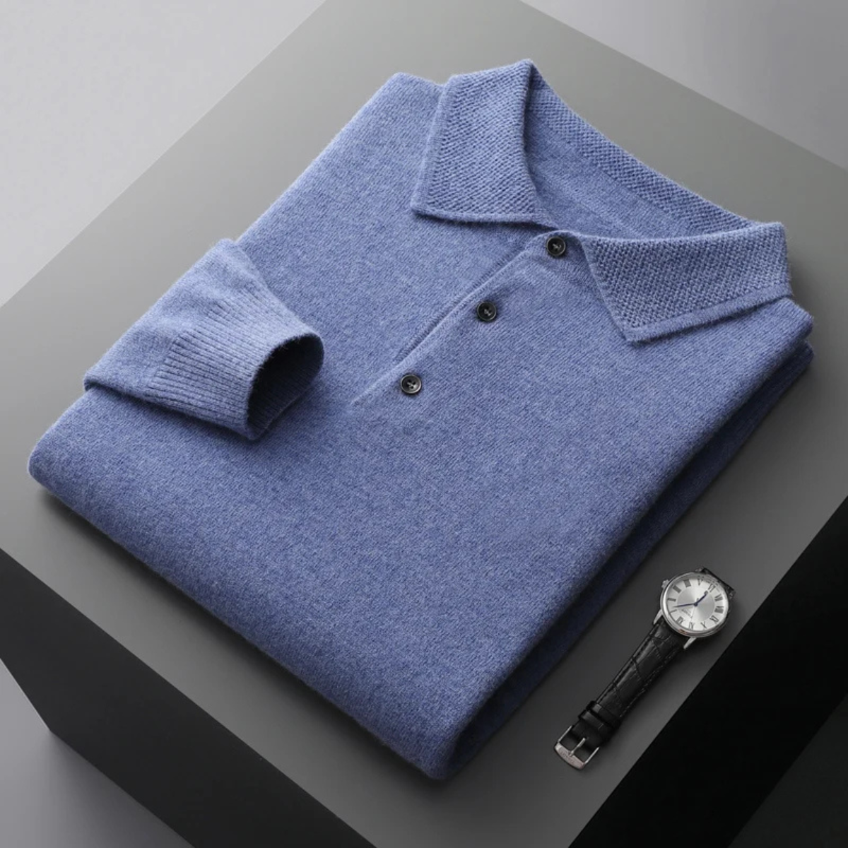 Men's Collared Knit Pullover – Wool Blend