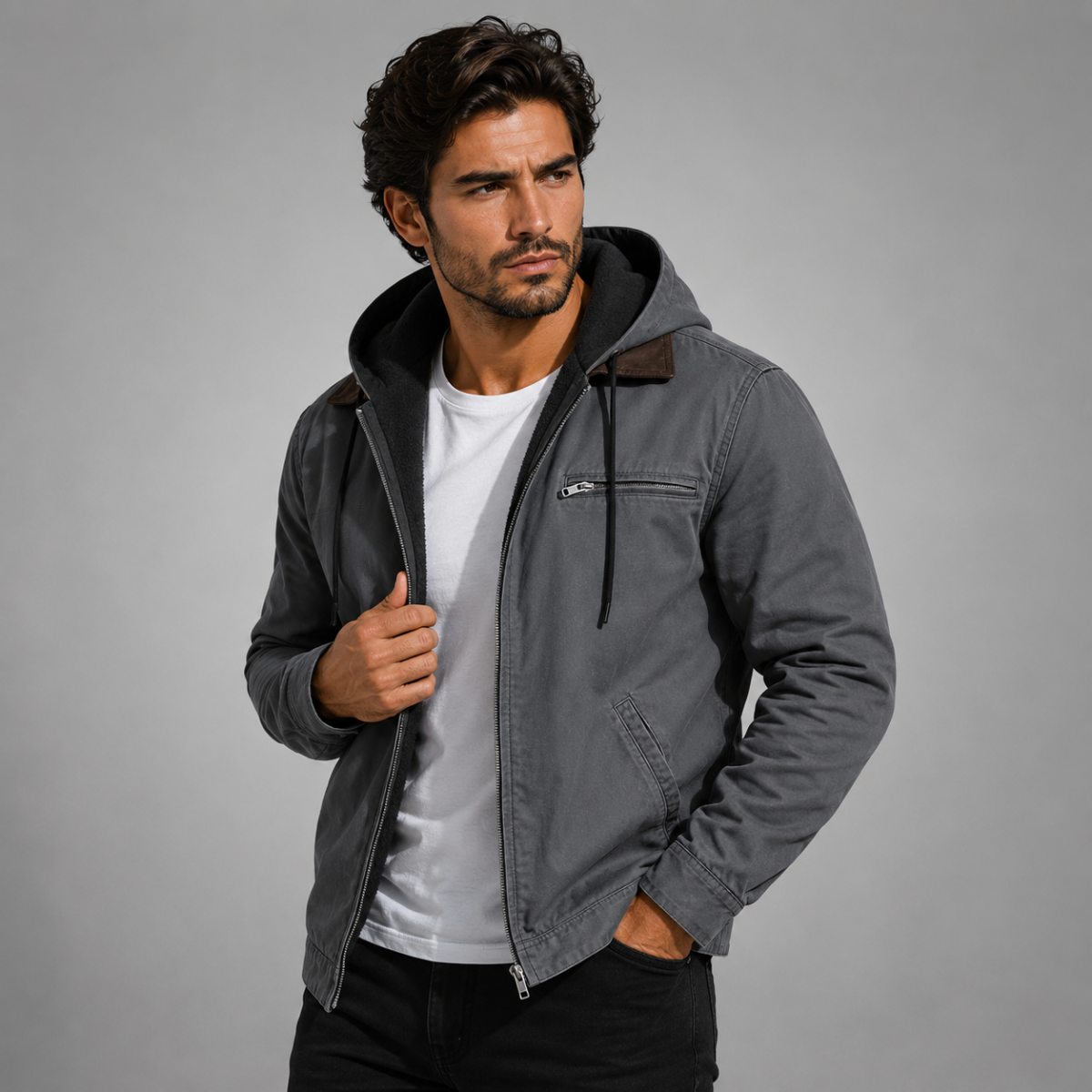 Men’s Winter Warm Fleece Lined Hooded Jacket