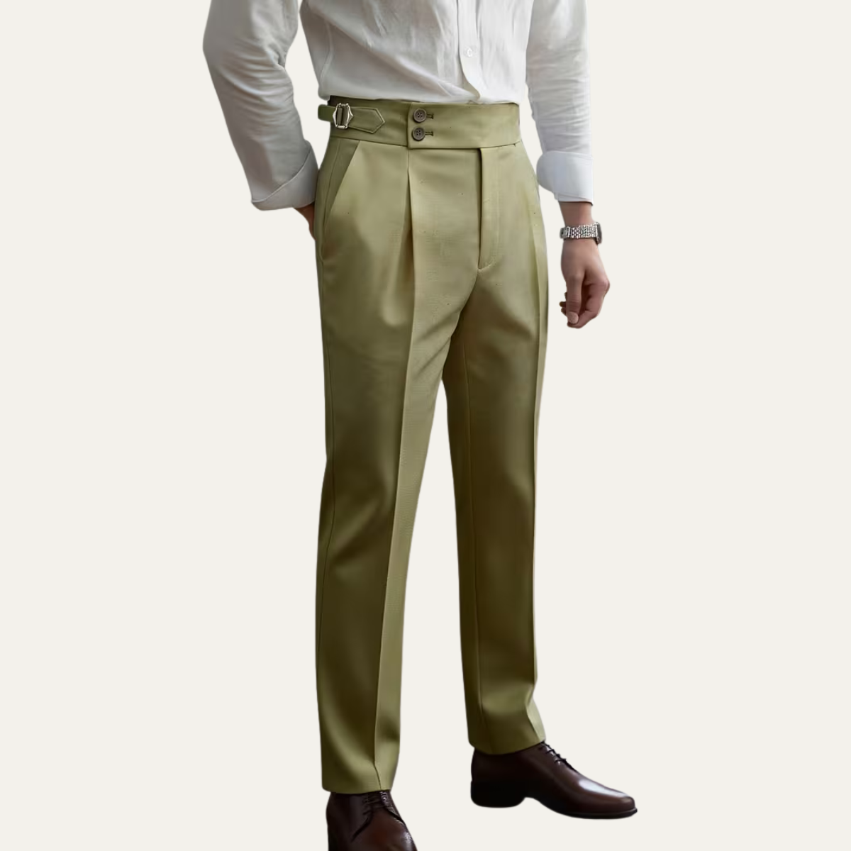 The Claremont Men’s High Waisted Linen Dress Pants with Adjustable Side Buckle Waist