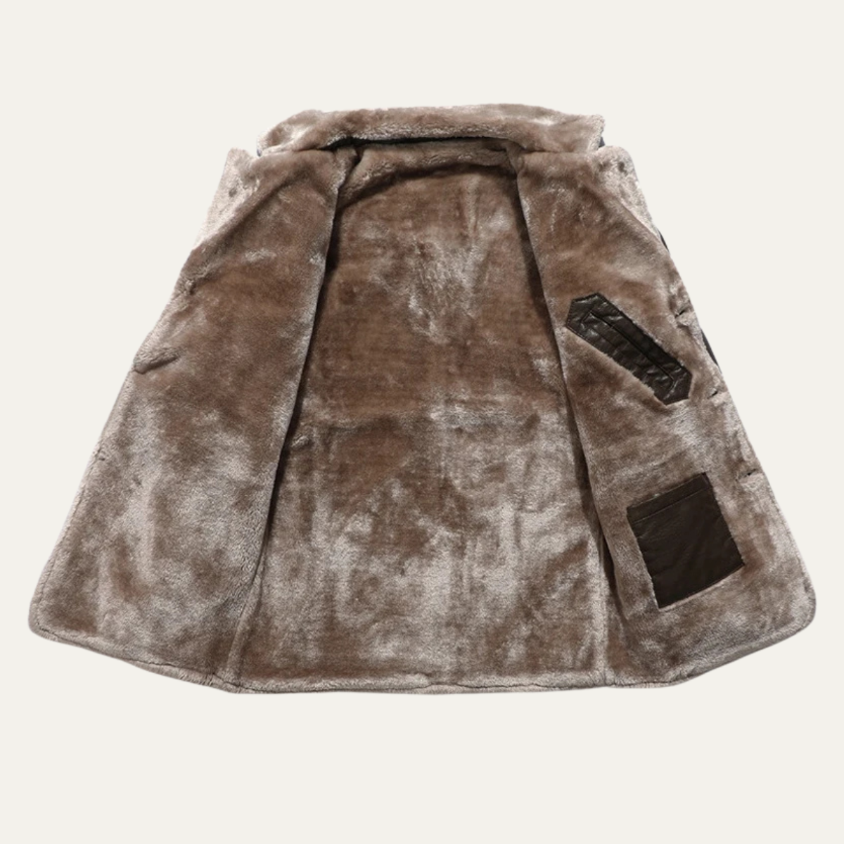 Men’s Button-Up Fur Lined Long Leather Winter Coat