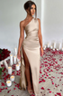 Women's Satin One Shoulder Maxi Dress