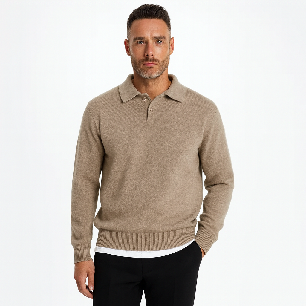 Wool Buttoned Polo Sweater