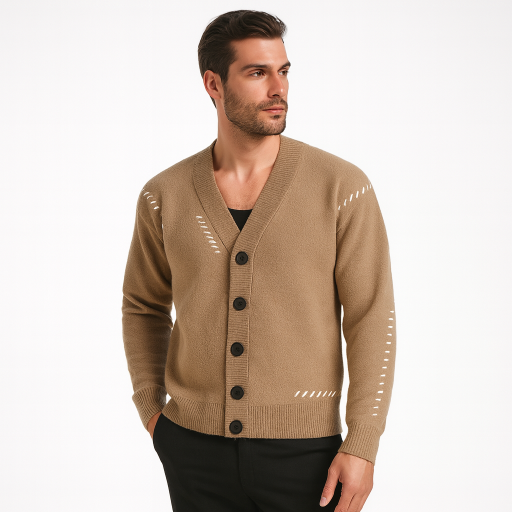 Men's Knitted Cardigan - Button-Up, Soft Wool Blend, Casual Winter Wear