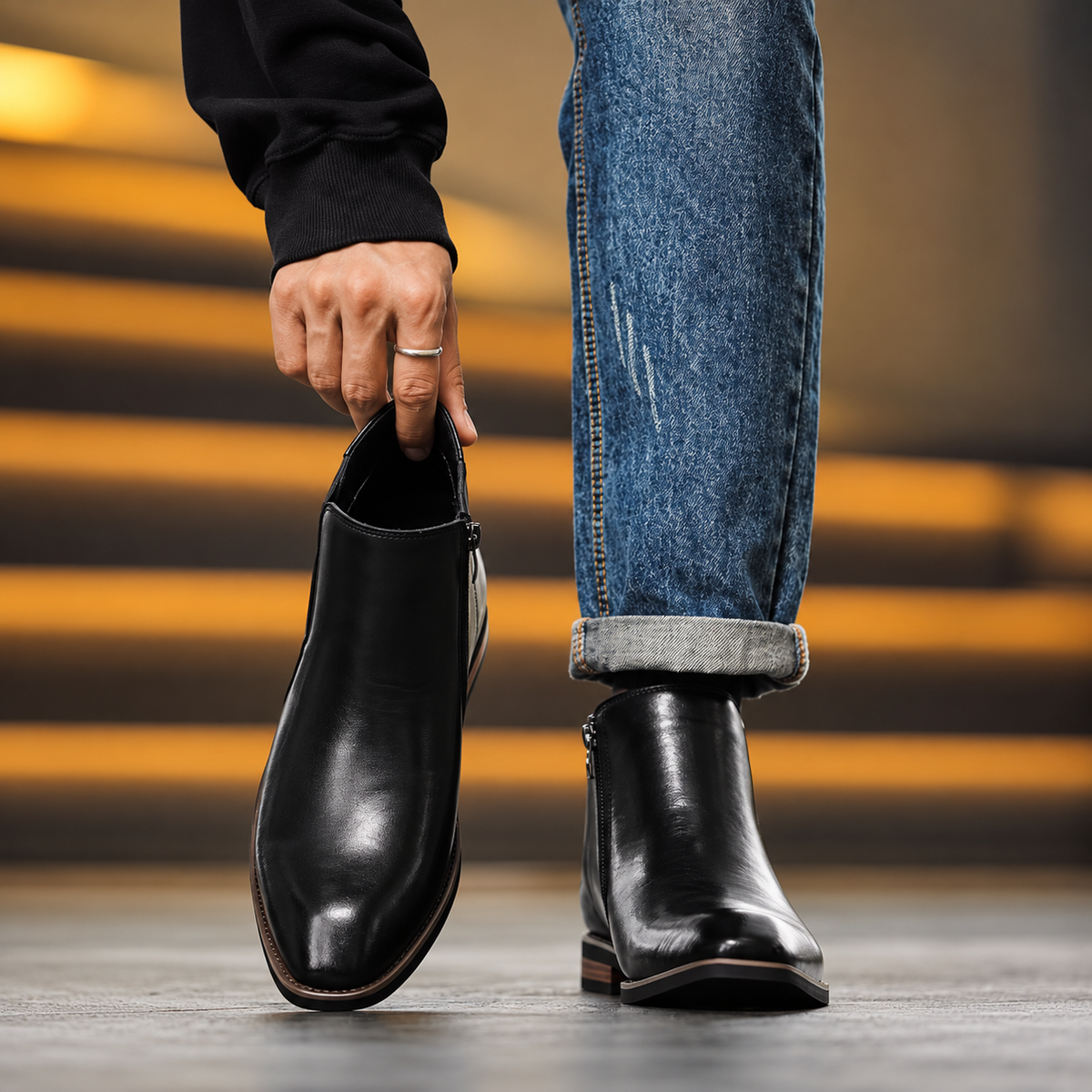 Men's Zip Up Ankle Boots – Leather Look