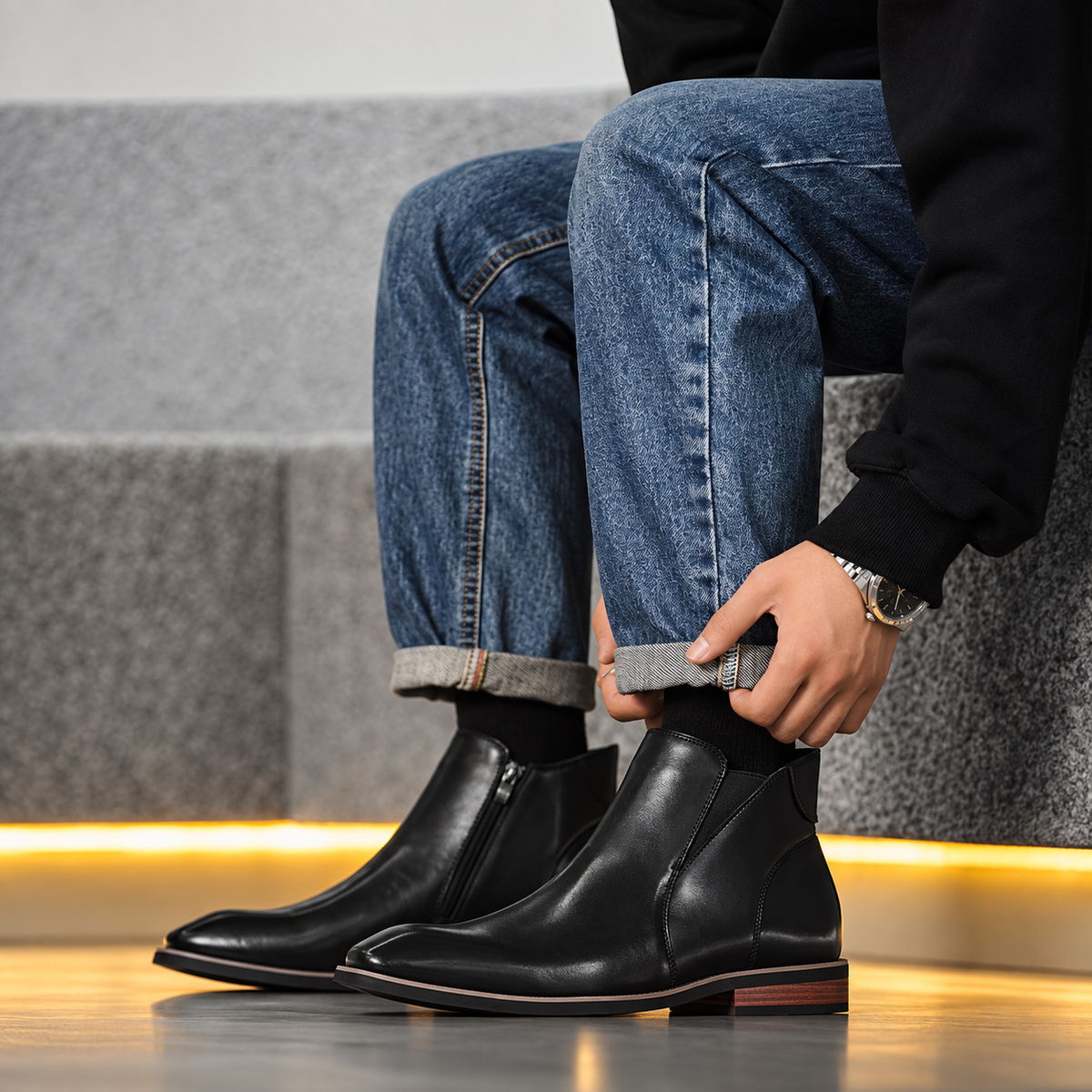 Men's Zip Up Ankle Boots – Leather Look