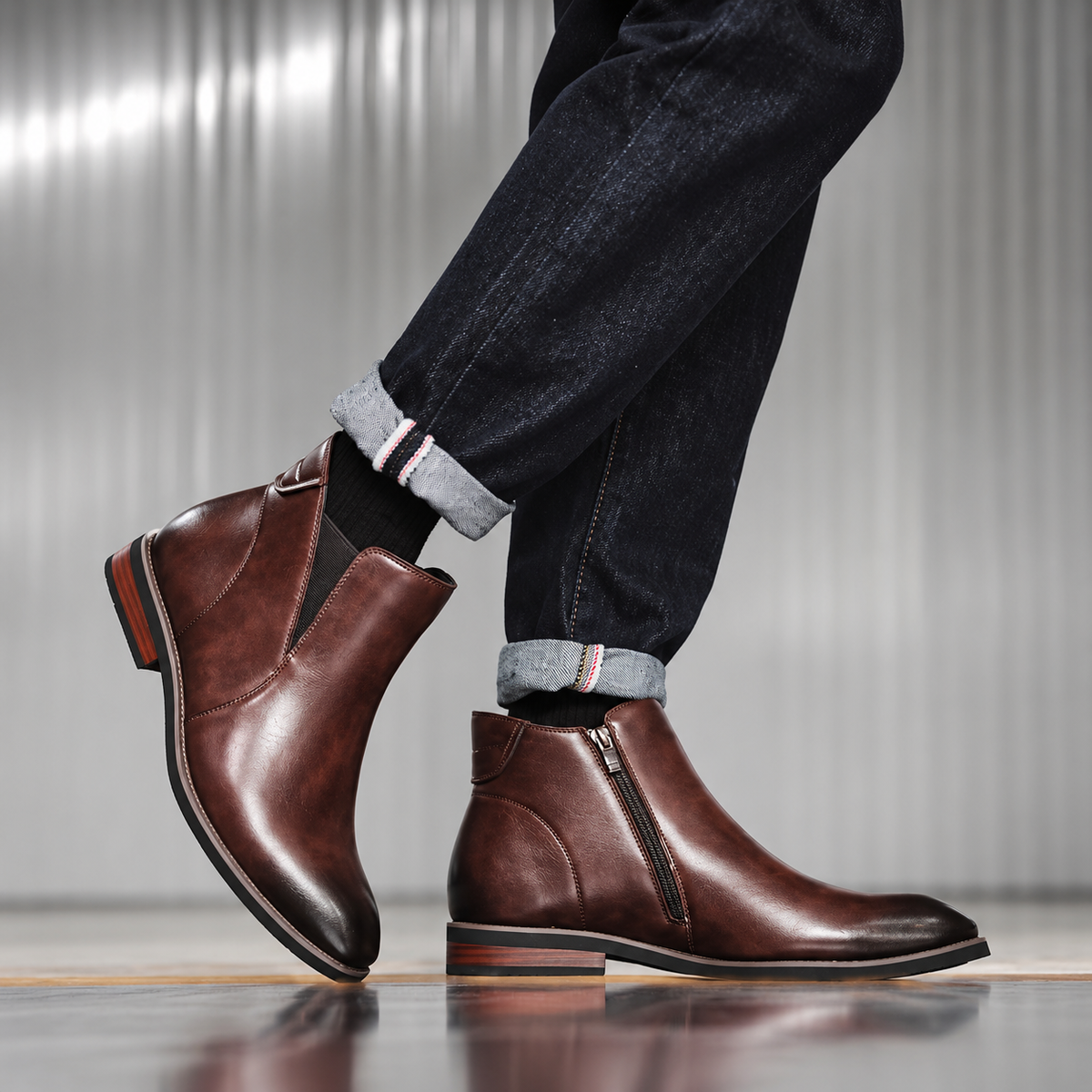 Men's Zip Up Ankle Boots – Leather Look