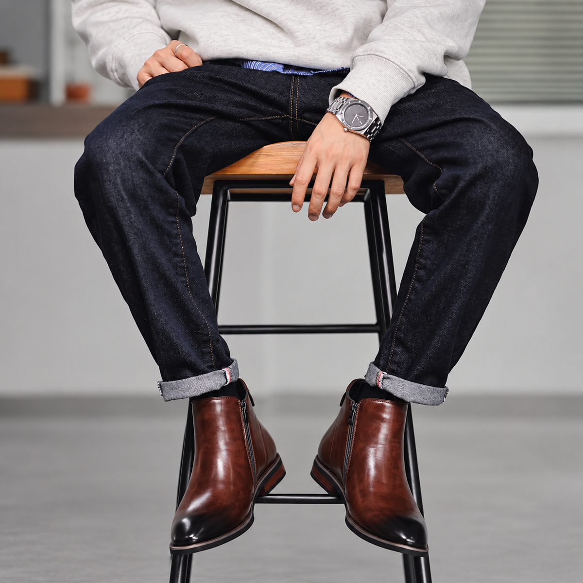 Men's Zip Up Ankle Boots – Leather Look