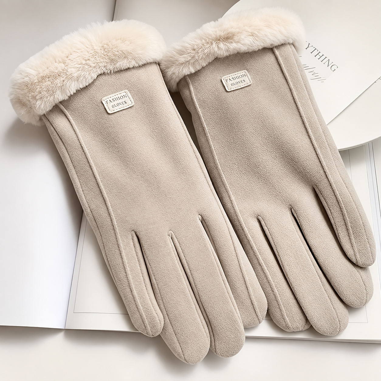 Women's Soft Beige Winter Gloves