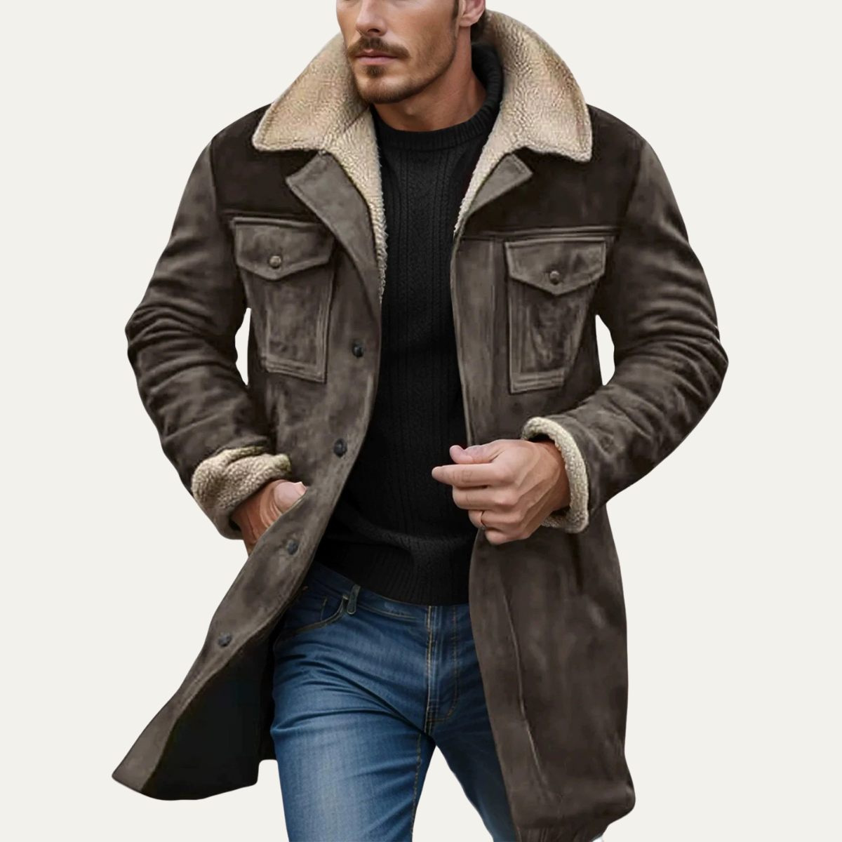 Men’s Vintage Shearling Lined Warm Winter Jacket