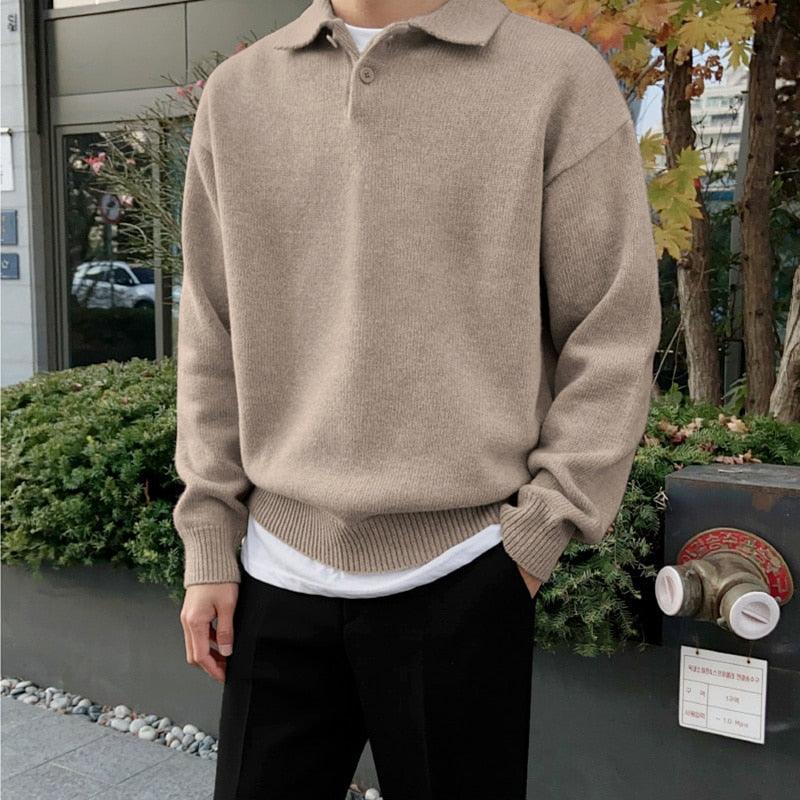 Wool Buttoned Polo Sweater