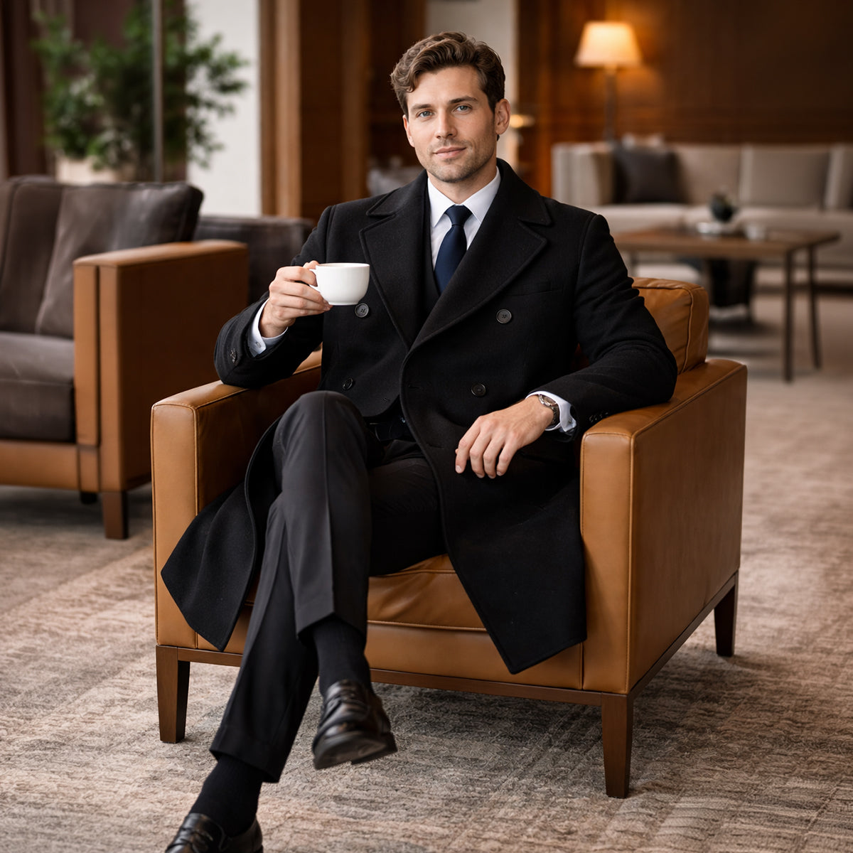 Men’s Elegant Long Double Breasted Trench Coat