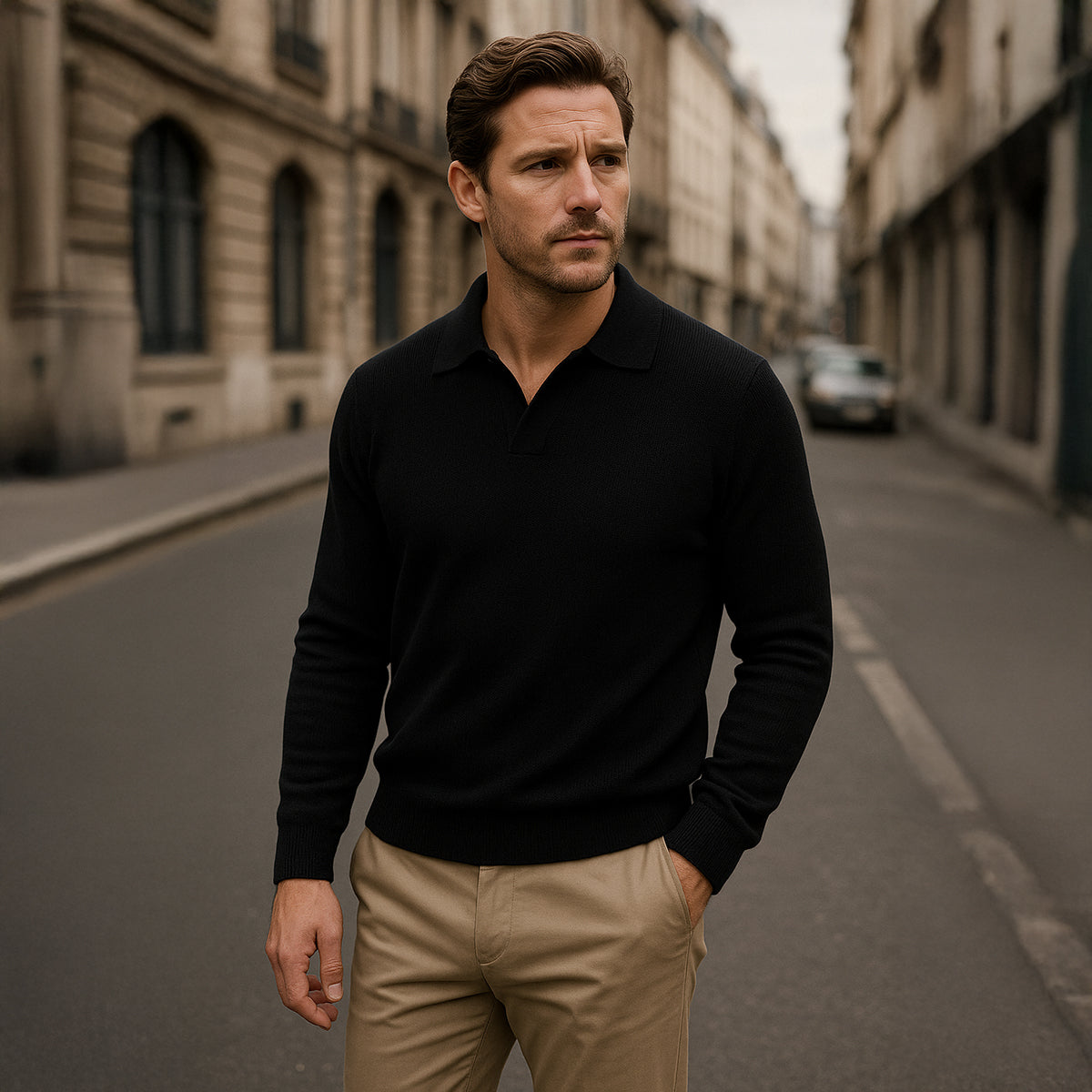 The Portofino Knitted Long Sleeve Polo Sweater for Men Open Collar