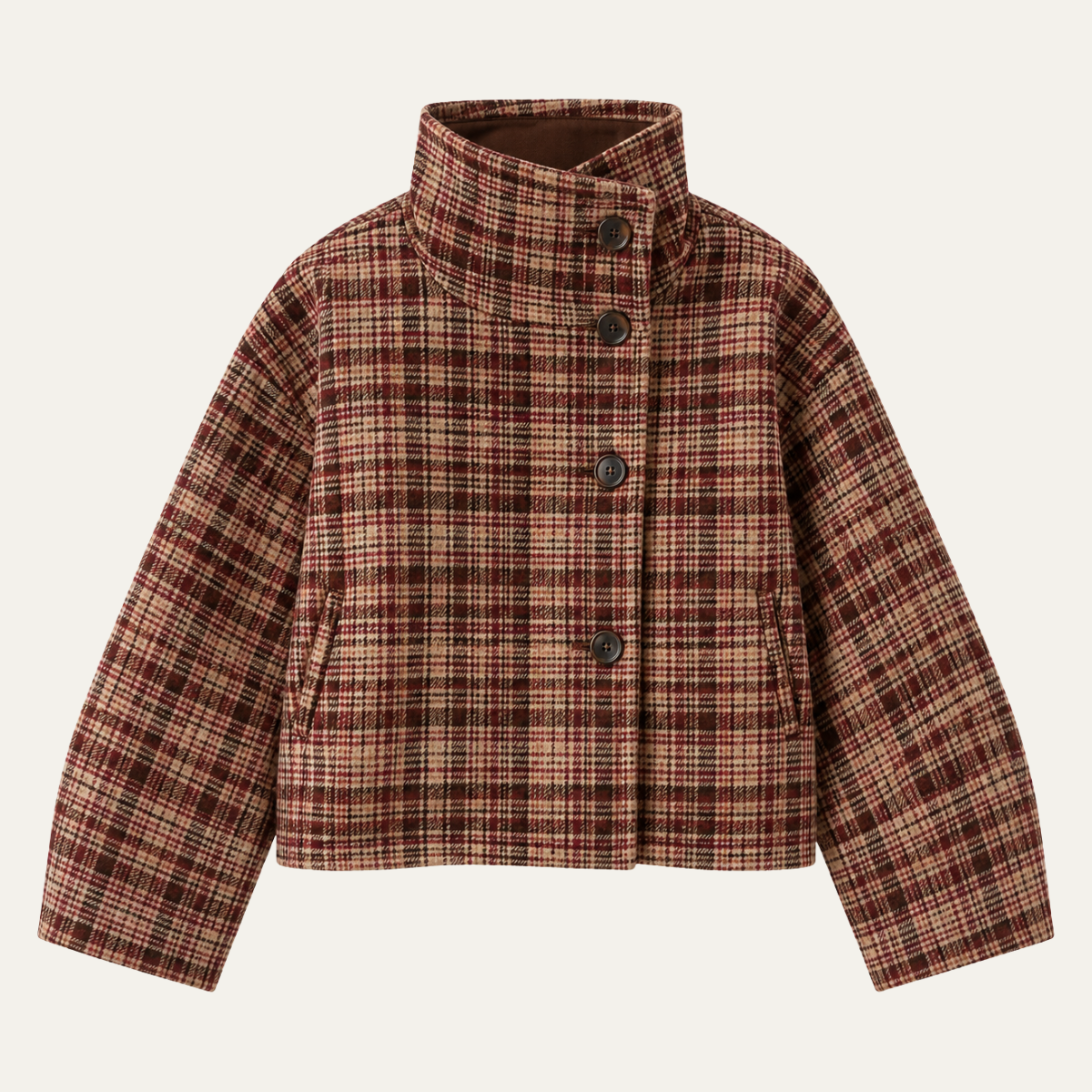 Women's Checked Stand Collar Coat