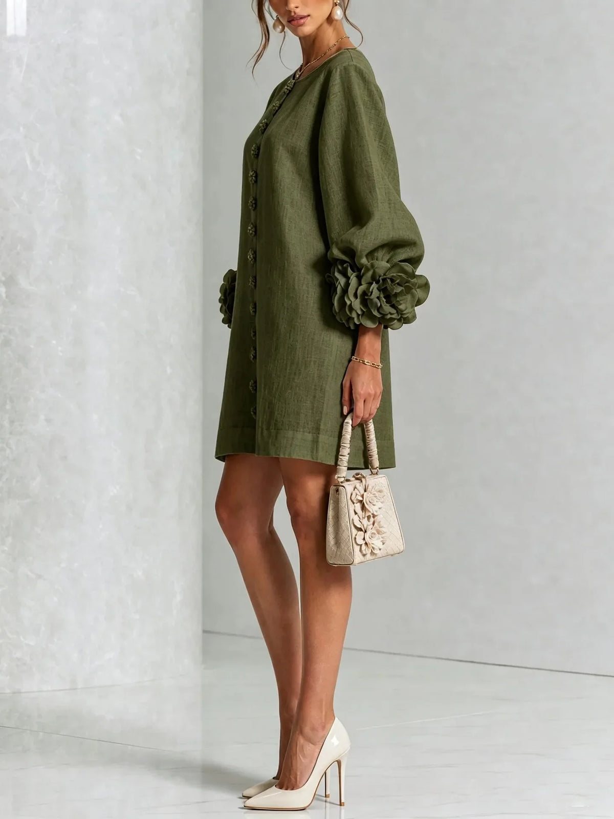 Women's Lantern Sleeve Linen Mini