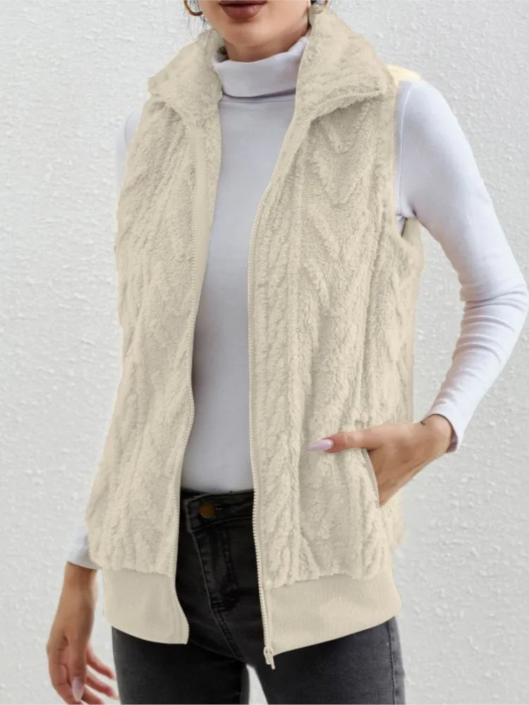Women's Lapel Collar Plush Vest