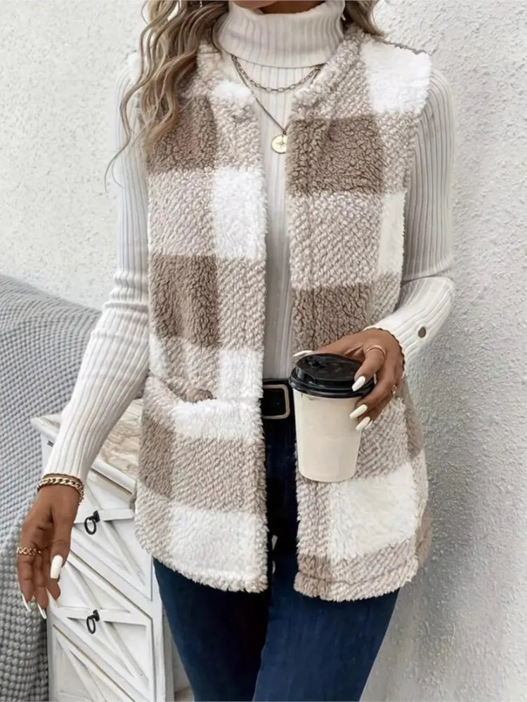 Women's Open Front Check Vest