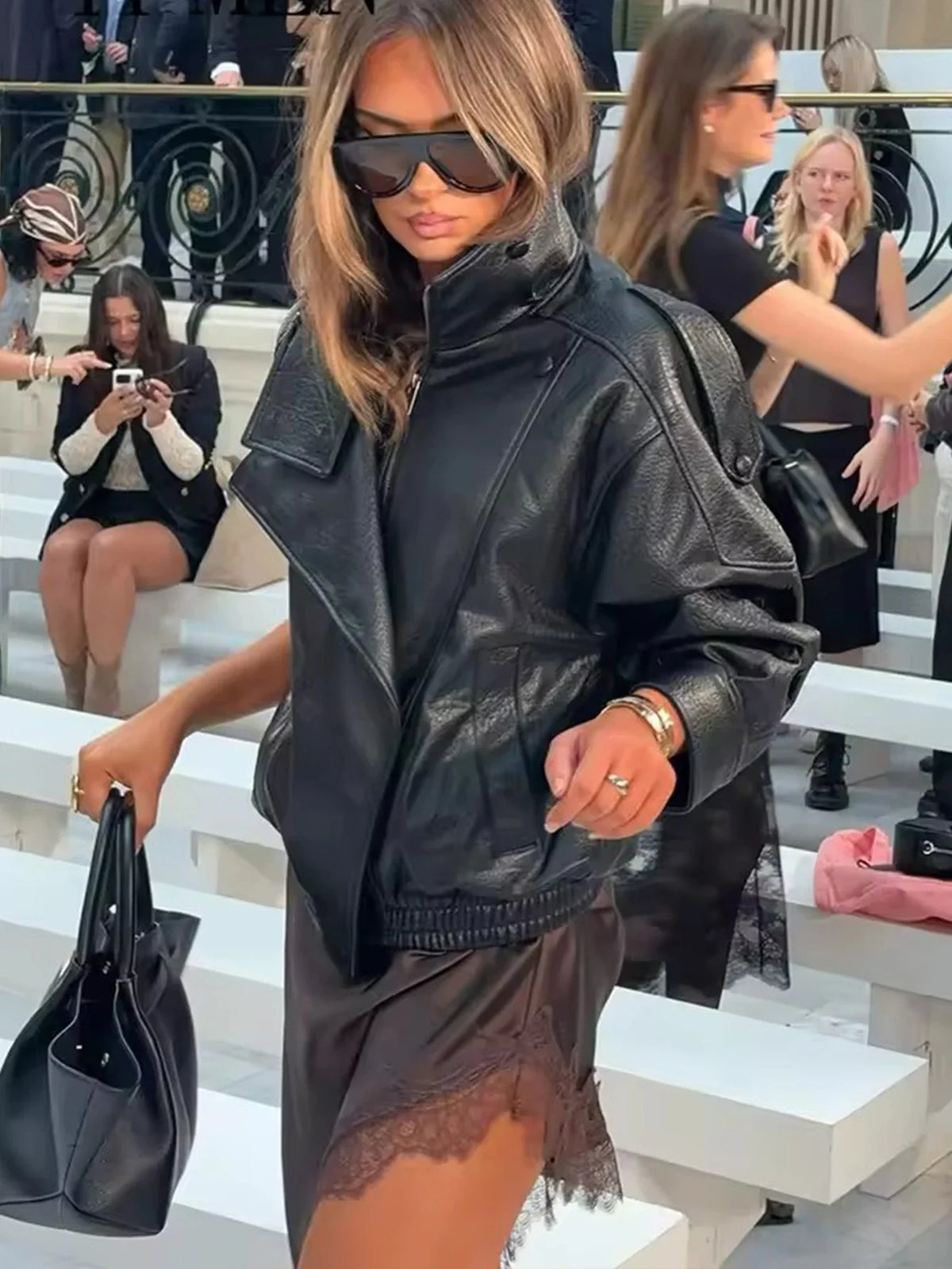 Women's Oversized Leather Look Jacket
