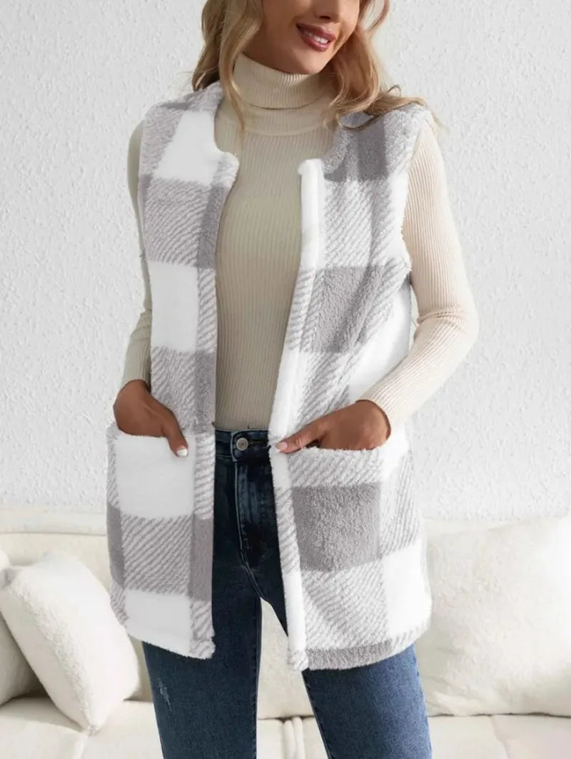 Women's Open Front Check Vest