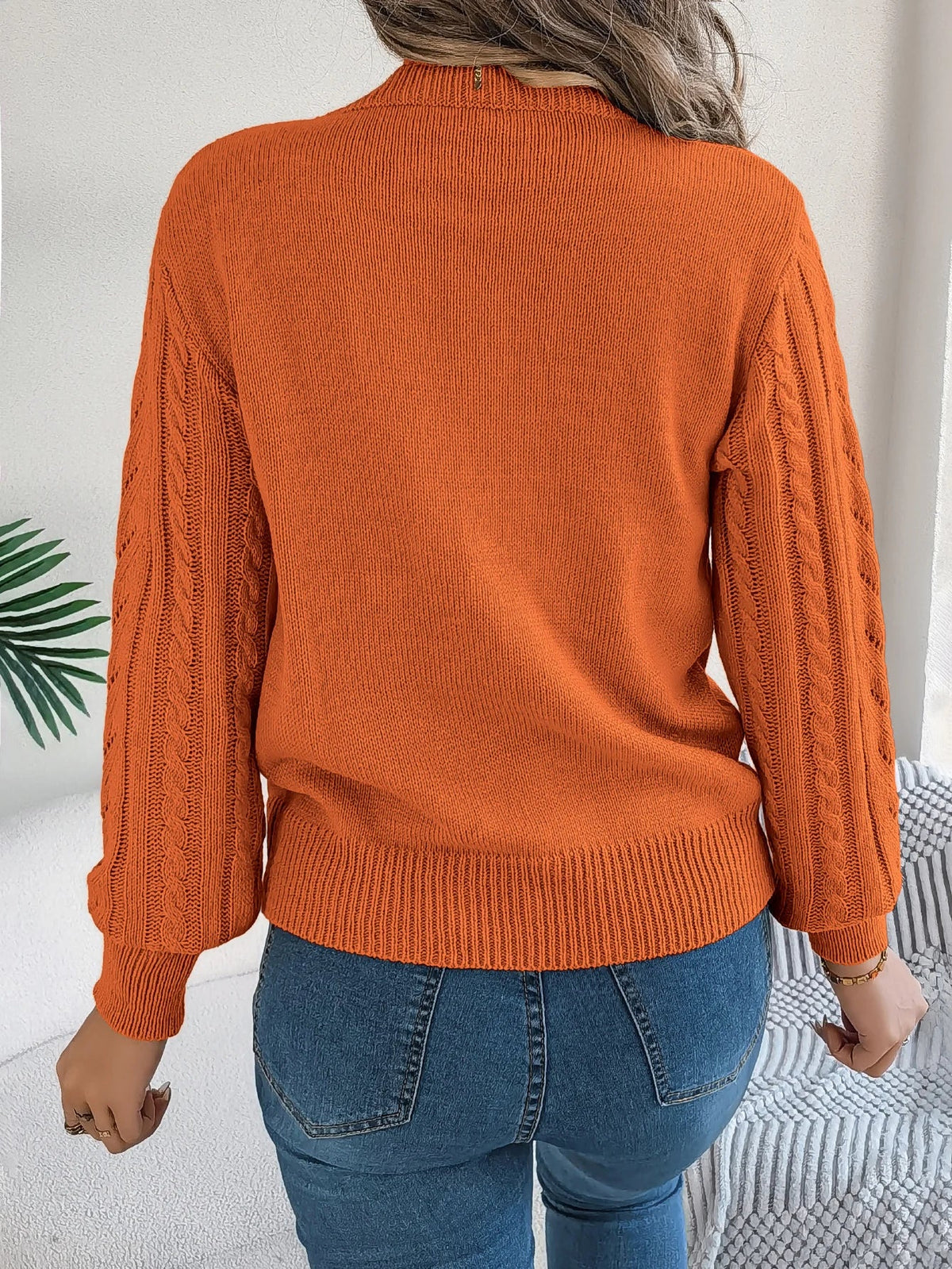 Women's Round Neck Openwork Knit