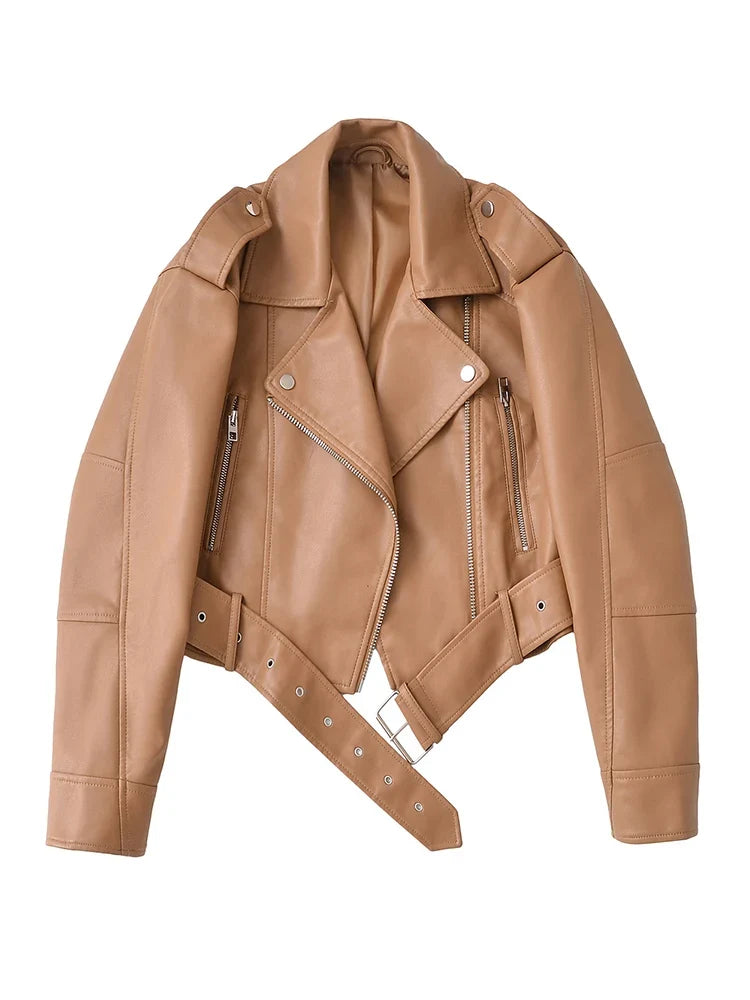 Women's Short Belted Biker Jacket