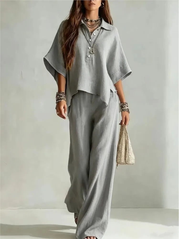 Women's Wide Leg Shirt Two Piece