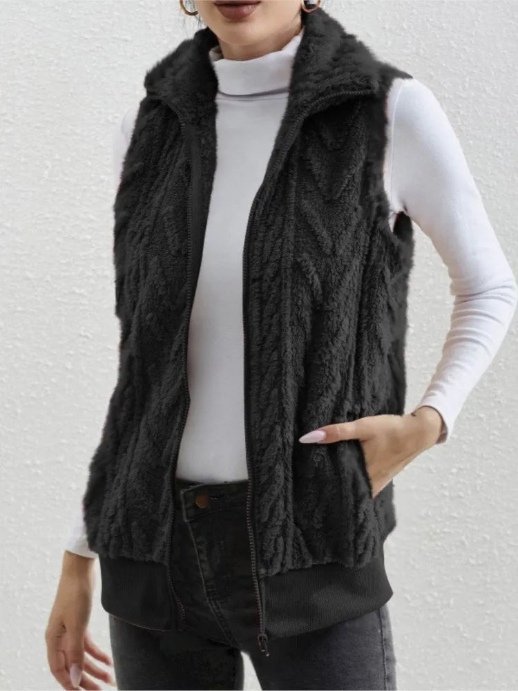 Women's Lapel Collar Plush Vest