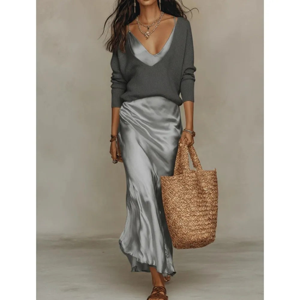 Women's Slip Skirt and Knit Two Piece