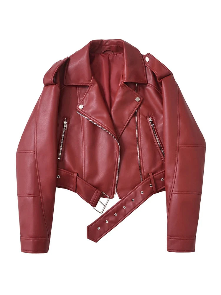 Women's Short Belted Biker Jacket