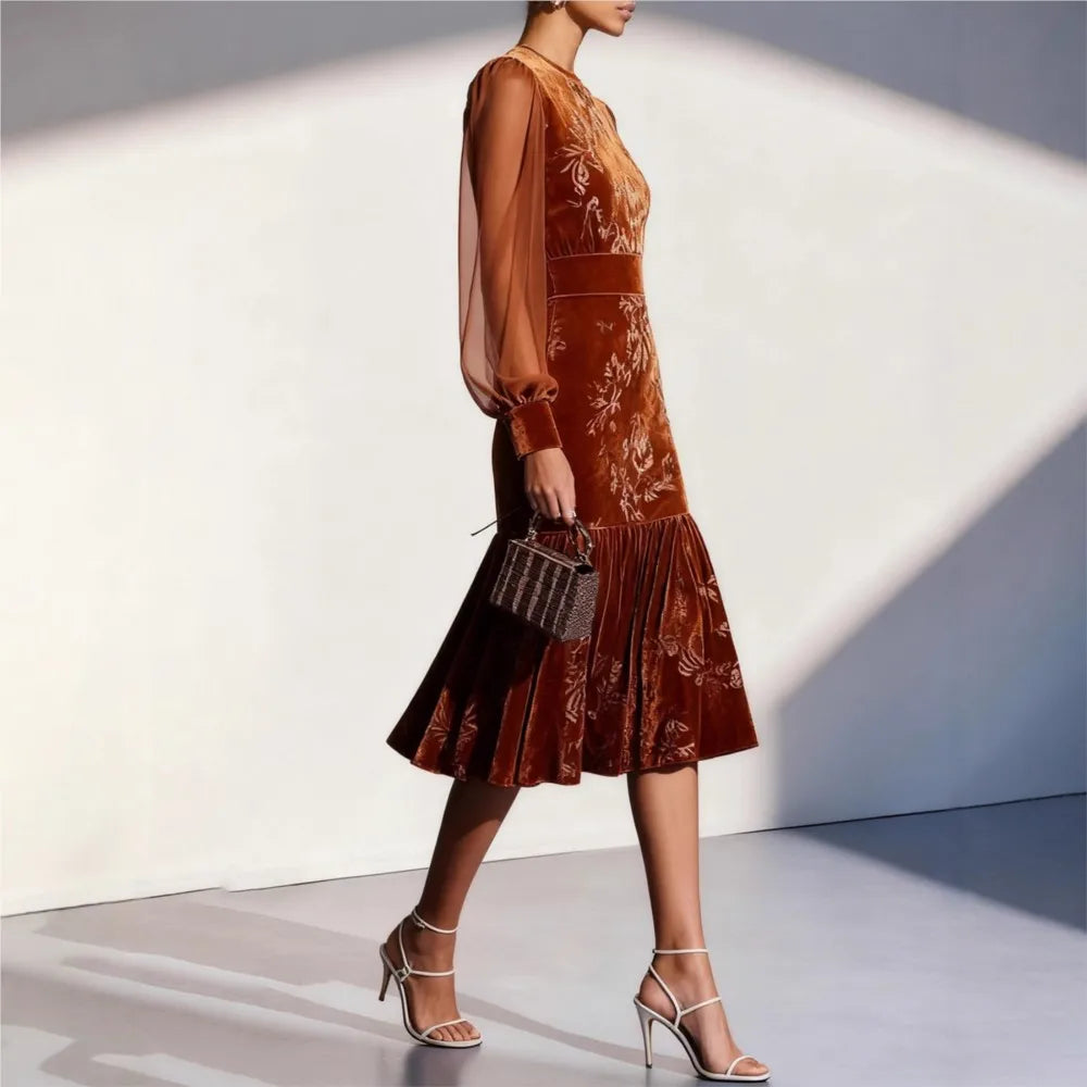 Women's Lantern Sleeve Velvet Dress
