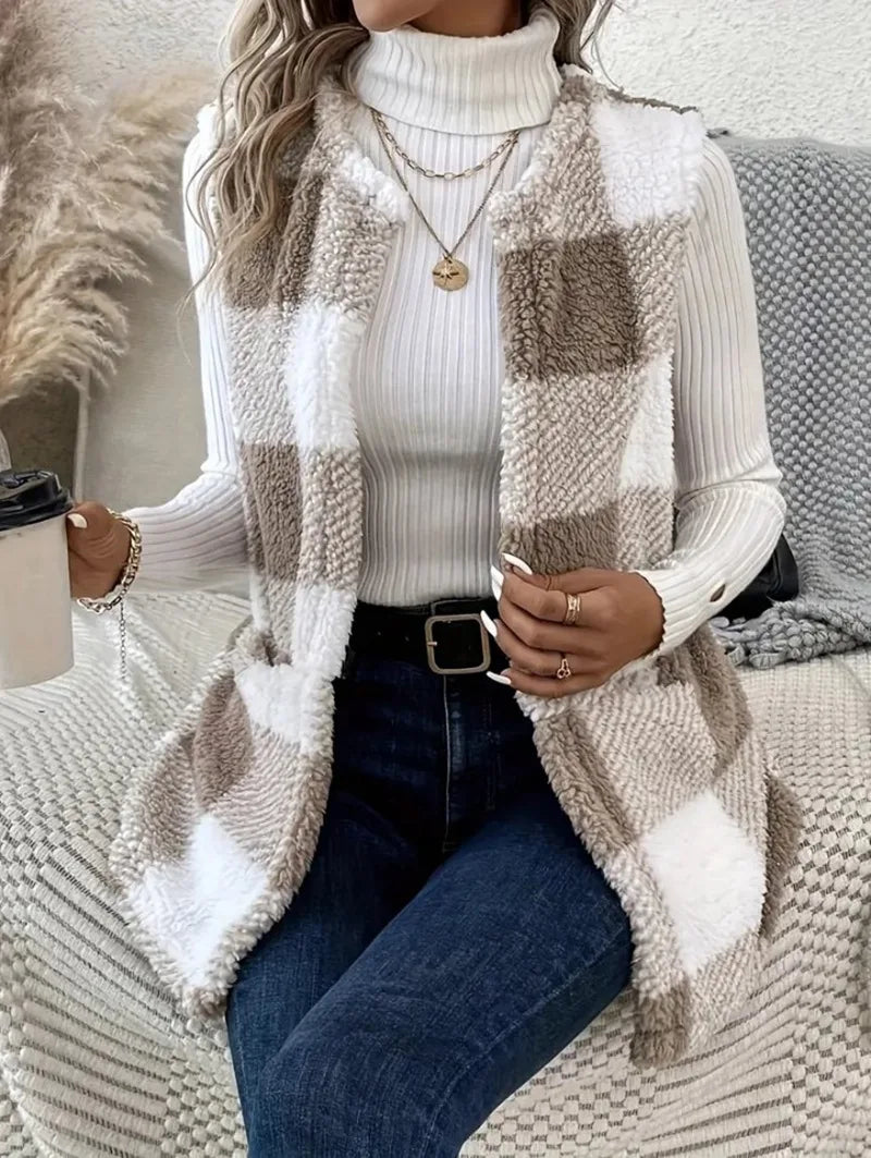 Women's Open Front Check Vest