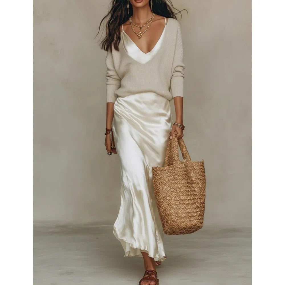 Women's Slip Skirt and Knit Two Piece