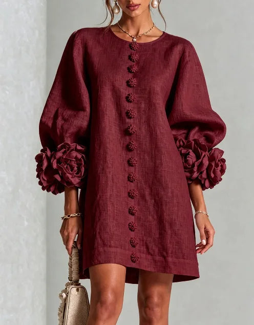 Women's Lantern Sleeve Linen Mini