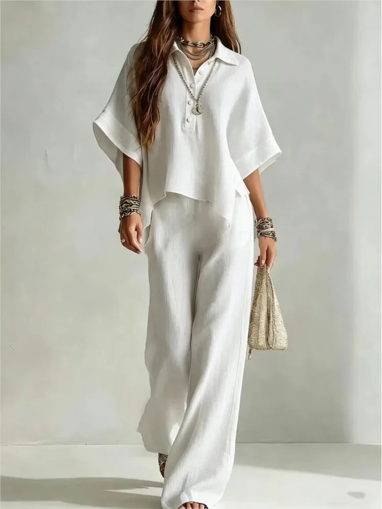 Women's Wide Leg Shirt Two Piece
