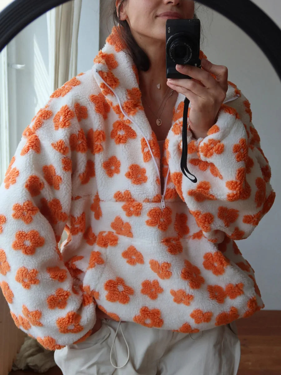 Women's Floral Half Zip Sherpa Top