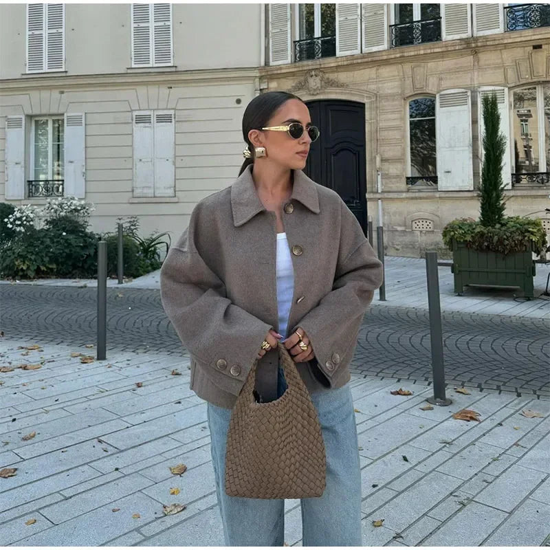 Women's Pleated Lapel Wool Jacket