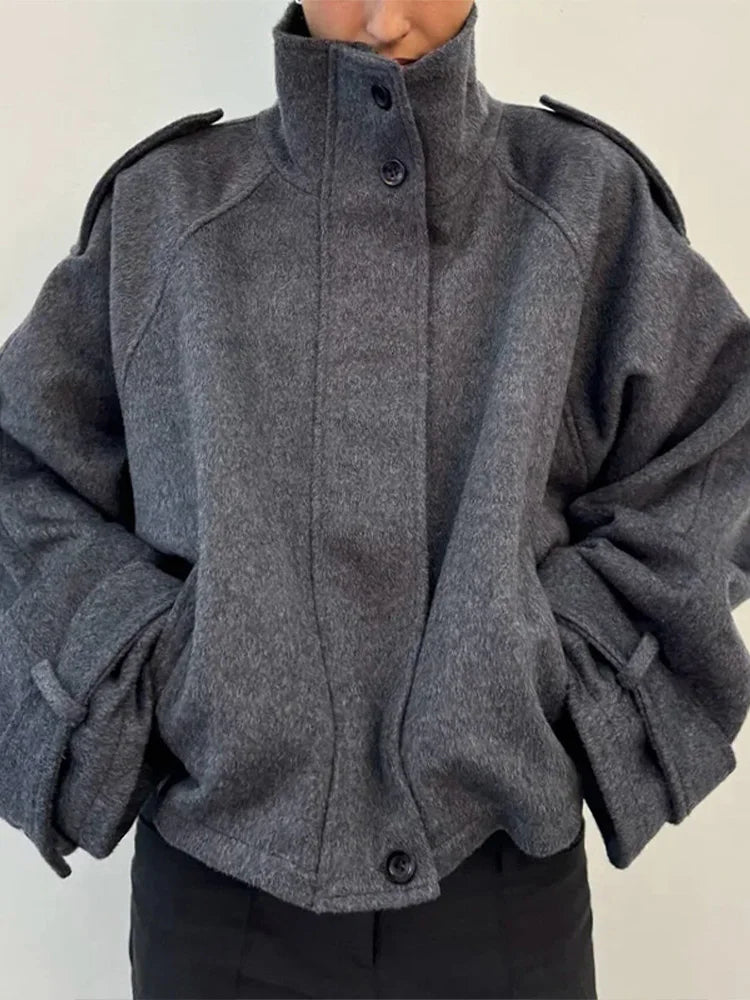 Women's Stand Collar Wool Winter Coat