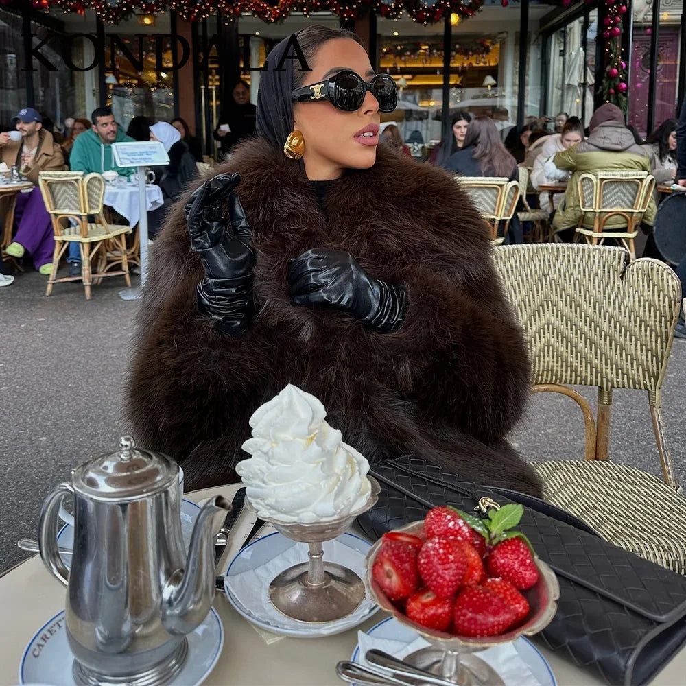 Women's Turn Down Collar Fur Jacket